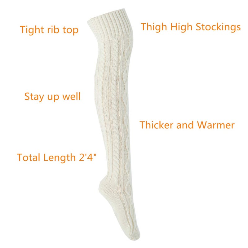 SherryDC Women's Cable Knit Boot Stockings Extra Long Thigh High Leg Warmers Winter Floor Socks White - Image 3